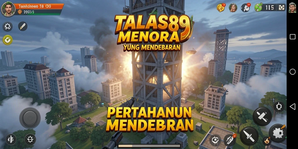 Tampilan gameplay menegangkan dari TALAS89 dengan strategi Tower Defense.